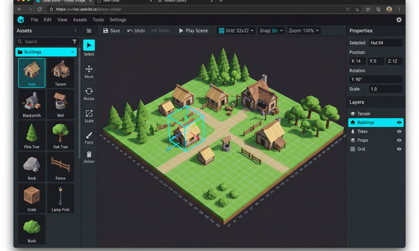 Level Lab 3D editor with game world